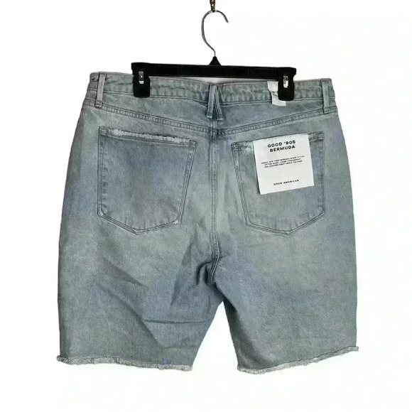 GOOD American ‘90S Bermuda Distressed Denim Jean Shorts In Blue695 Size 14/32 - Picture 6 of 10